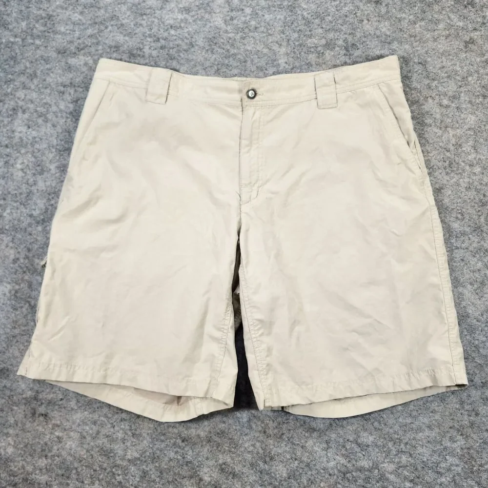 Columbia Shorts Men 42 Beige Cargo Zip Pocket Cotton Nylon Hiking Fishing Casual